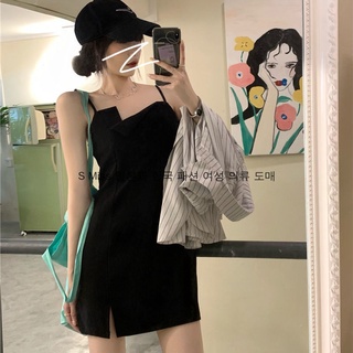 S Miss 2022 summer new Korean version black suspender solid color sexy dress