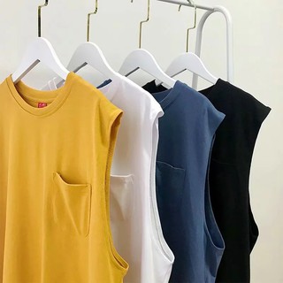 เสื้อยืด แขนกุด สีพื้น สำหรับผู้ชาย [4 สี]