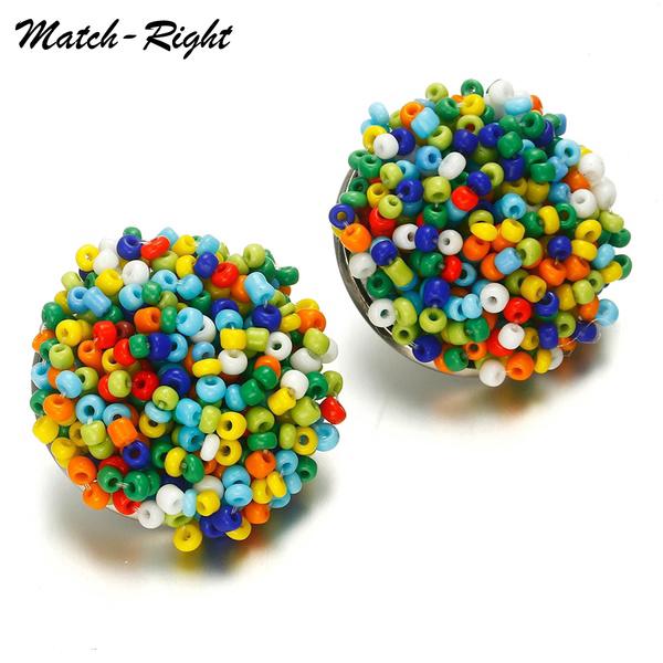 แกนต่างหูคริลิคที่มีสีสันตำบลโบฮีเมีย Statement Earrings Multicolor Acrylic Beaded Bohemia Ear Studs