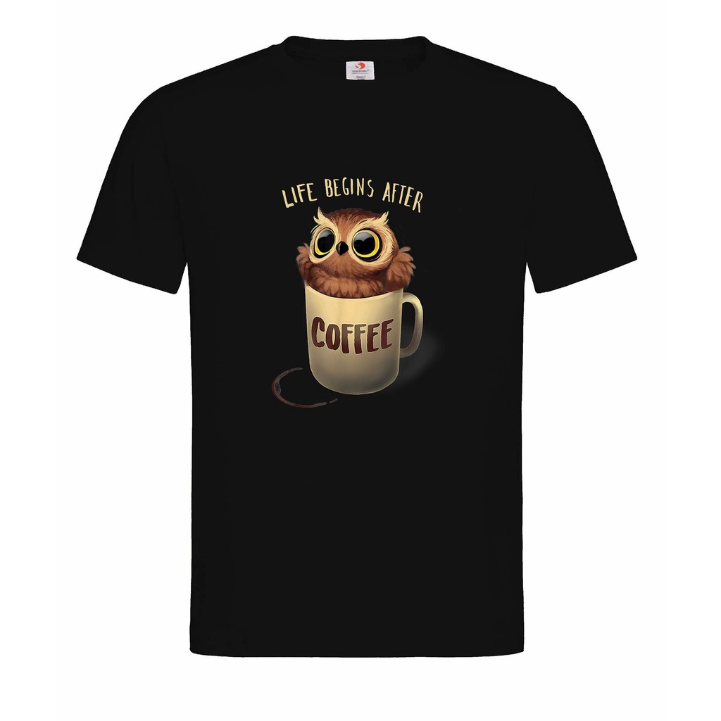 2022 Cool Graphics Casual T-Shirt Night Owl Coffee 100% Cotton สบาย