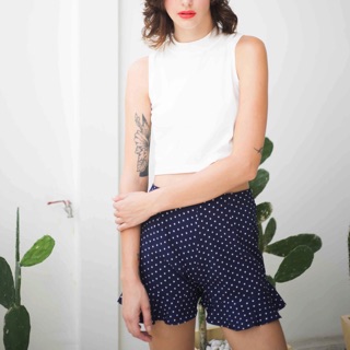 TISHA Ruffle Shorts กางเกงขาสั้นปลายระบาย รุ่นCAPRI สีน้ำเงินลายจุด Navy Polka Dots