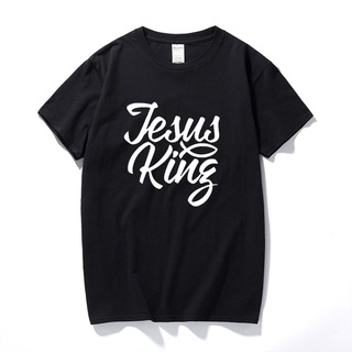 เสื้อยืดคอกลม ผ้าฝ้าย พิมพ์ลาย HenSeWTs Shop JESUS IS KING Christian Religion แฟชั่นสําหรับผู้ชาย900338