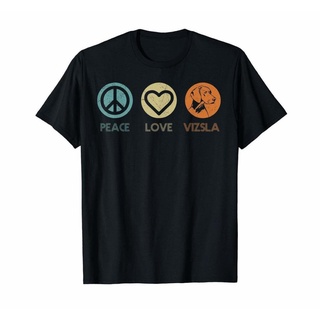 [S-5XL]เสื้อยืด พิมพ์ลาย Peace Love Vizsla Tfunny Dog สไตล์วินเทจย้อนยุค เหมาะกับของขวัญ สําหรับคู่รัก