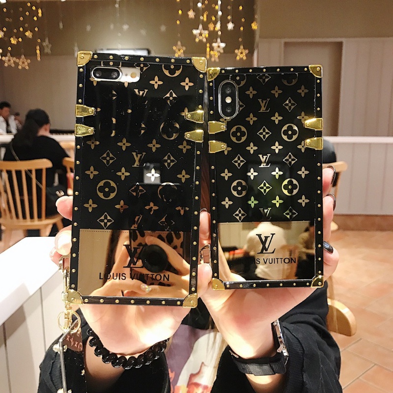 เคสโทรศัพท์มือถือ ทรงสี่เหลี่ยม พร้อมกระจก และสายคล้องโลหะ สําหรับ Oppo A72 A8 A31 F7 F9 A7X A52 A92 A92S F11 R17 F17 Pro A73 A93