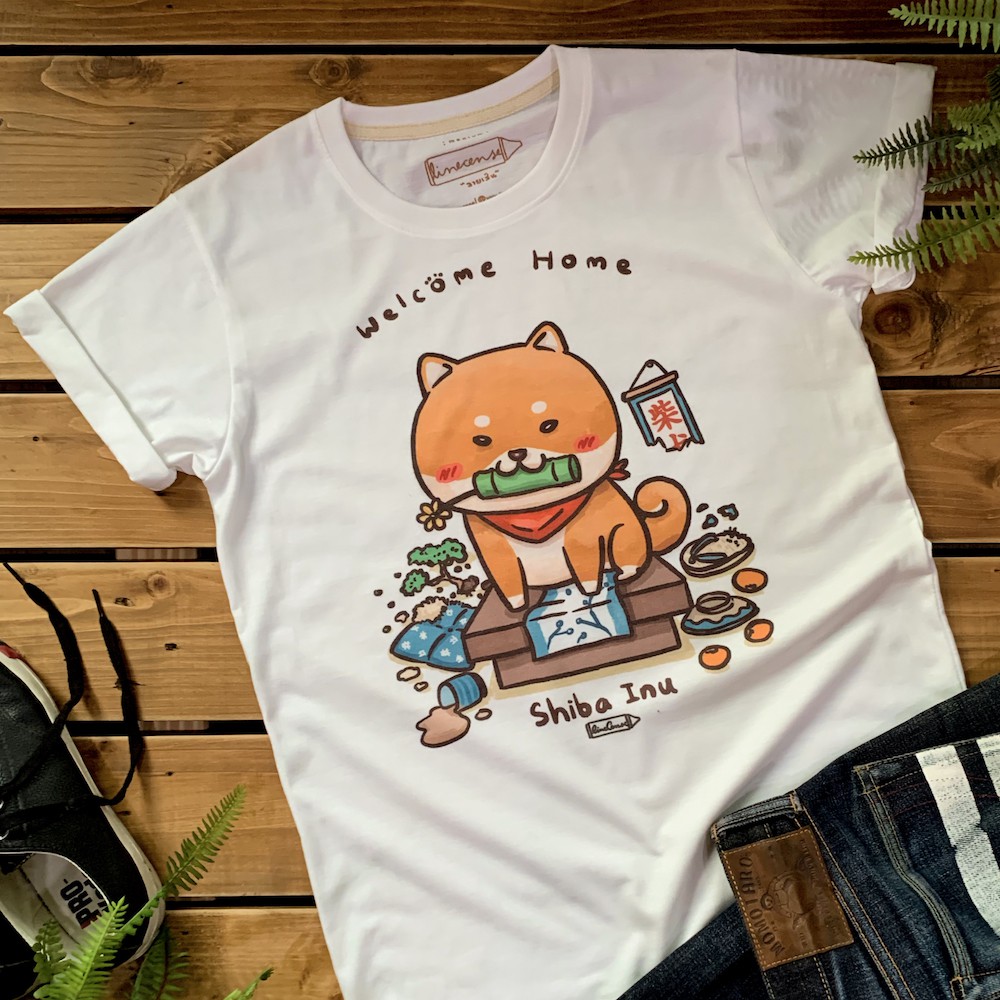 Shiba Inu " w e l c o m e H o m e " t-shirt เสื้อยืด ลายน้องหมาชิบะ