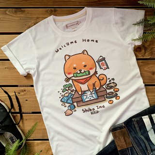 Shiba Inu " w e l c o m e  H o m e " t-shirt เสื้อยืด ลายน้องหมาชิบะ