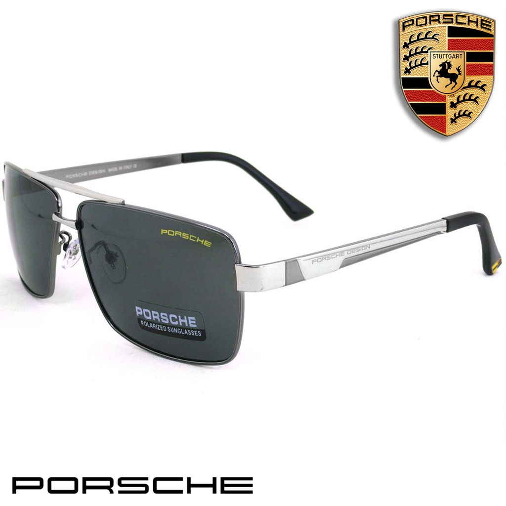 Polarized แว่นกันแดด แฟชั่น รุ่น PORSCHE สีเงินเลนส์ดำ เลนส์โพลาไรซ์ ขาข้อต่อ สแตนเลส สตีล แว่นตา ปอ