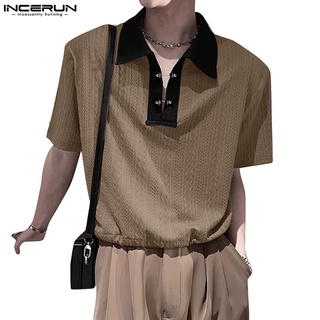 Incerun เสื้อโปโล แขนสั้น คอปก ติดกระดุม ลําลอง สําหรับผู้ชาย