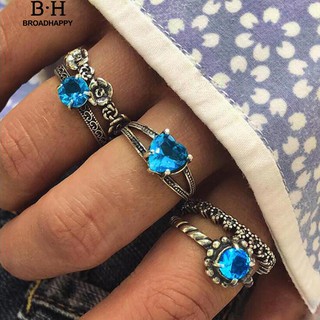 💘broadhappy💍5 ชิ้น / เซ็ต R Etro Boho ฮอลโลว์ดอกไม้หัวใจสีฟ้า R Hinestone ผู้หญิงแหวน แหวนเกลี้ยง