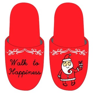 (ซื้อ 1 คู่ แถม 1 คู่ )รองเท้าเดินในบ้าน ลาย Walk to happiness สีแดง