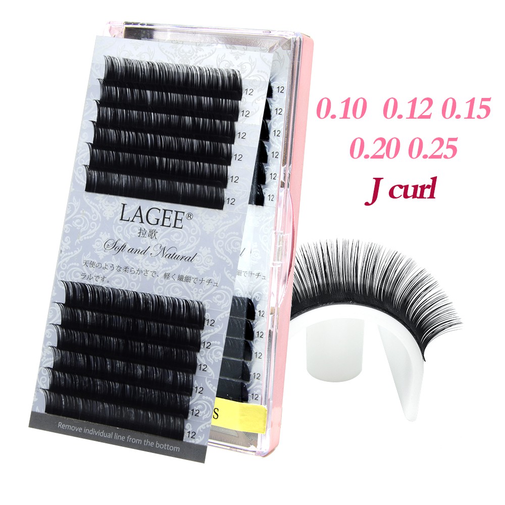 ใหญ่ !! Lagee faux mink eyelash extension คุณภาพสูง J curl ขนตาปลอมสีดํา 12 เส้น soft silky