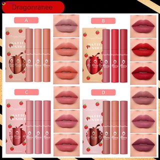 Dragonranee 3ชิ้น/เซ็ต Lip Glaze Strawberry Velvet Matte Lip Gloss Moisturizing Long Lasting Hydrating Makeup Lip Gloss TH