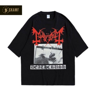 เสื้อยืดผ้าฝ้ายพิมพ์ลายขายดี เสื้อยืด พิมพ์ลาย Mayhem DEATHCRUSH BAND | H104 | เสื้อยืดโลหะ สีดํา | เสื้อยืด พิมพ์ลาย Th