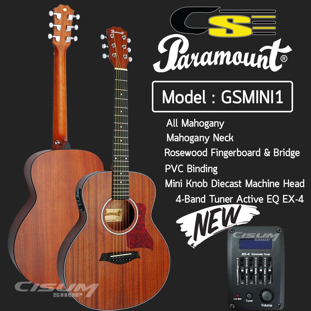 Paramount GS Mini 1 กีตาร์โปร่งไฟฟ้า 36" ทรง Taylor มีเครื่องตั้งสายในตัว (ไม้มะฮอกกานี)