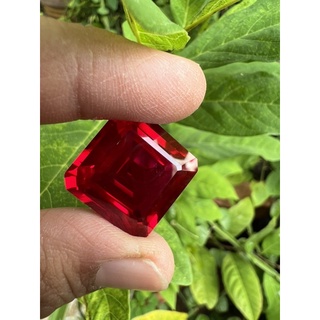 ทับทิม พม่าเทียม 43 กะรัต(CARATS) พลอย ขนาด 20x20 มิล ( MM) 1 Pcs(1 เม็ด) CUSHION SHAPE LAB MADE RED RUBY BURMA COLOR