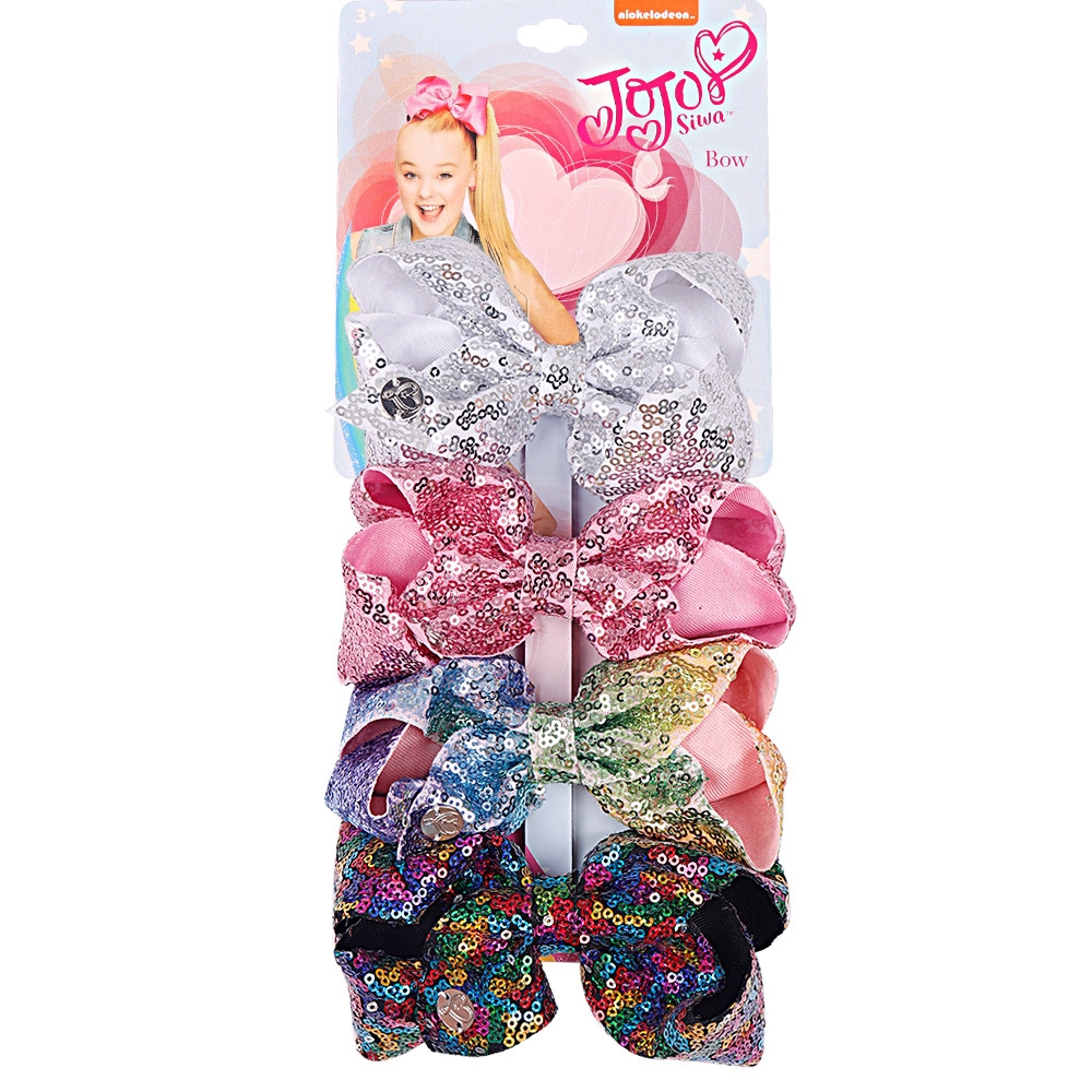 JoJo Siwa Bows Glitter Reversible sequins 5 นิ้วโบว์สําหรับสาวผมโบว์คลิป