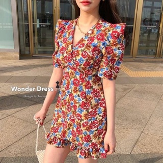 พร้อมส่ง 🏵️เดรสลายดอกไม้ โทนสีแดง🏵️ wonder