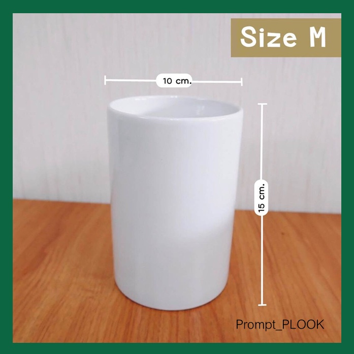 กระถางเซรามิก สไตล์มินิมอล สีขาว สีดำ สีขาวครีม เคลือบมัน ทรงกระบอกกลม - รูปที่ 6