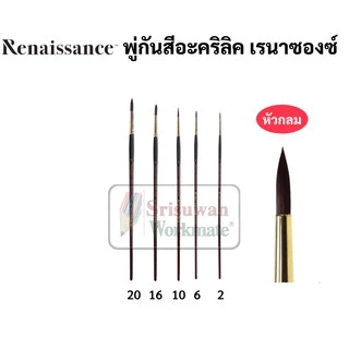 พู่กันสีอะคริลิค เรเนซองส์ หัวกลม หัวแบน ครบทุกขนาด Renaissance Acrylic Brush พู่กันหัวแบน พู่กันหัวกลม ขนแปรงน้ำตาล