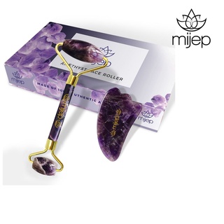 MIJEP Amethyst Roller &amp; Gua Sha - Stunning Premium Quality Natural Stone Facial GuaSha and Face Massager Tools.