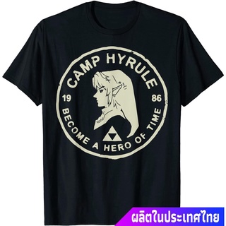 แขนสั้นcrew neckนินเทนโด ตำนานแห่งเซ้า การ์ตูน เกมส์ญี่ปุ่น Legend Of Zelda Link Camp Hyrule 1986 Craft Graphic T-Shirt