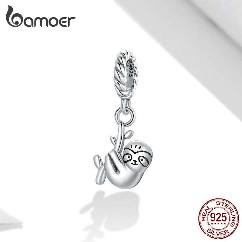 Bamoer Real Silver 925 Pendant with Sloth Shape For Bracelet DIY Charm Jewellery SCX124
