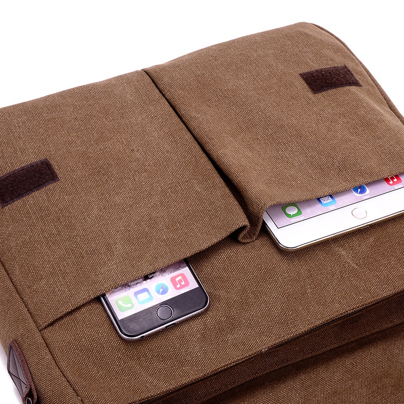 CS New Vintage Canvas Satchel Messenger Bag for Men Travel Shoulder Bag Crossbody School Bag for 13.3 Inch Laptop Chromebook Computer