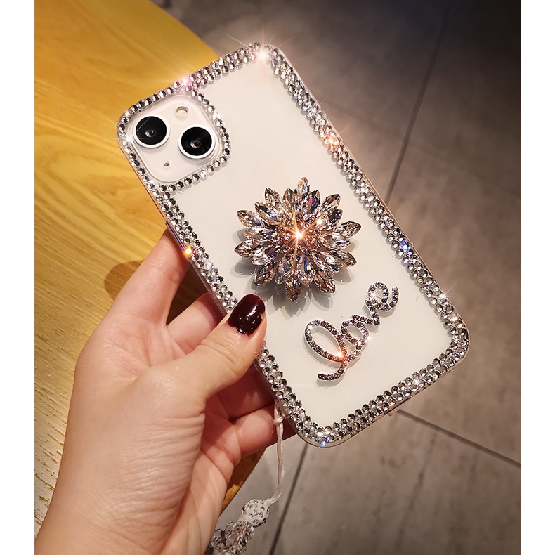 Bling เพชร GEM ดอกไม้ Love เคสโทรศัพท์สําหรับ iPhone 17 16 15 11 12 13 14 Pro Max 7 8 Plus X XR XS Max Glitter หรูหราคริสตัลสายโปร่งใส TPU ฝาหลัง - รูปที่ 3