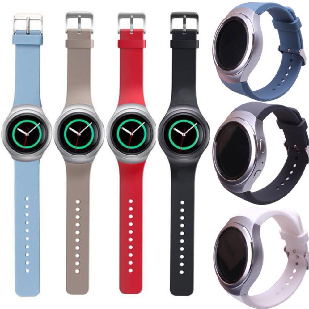 สายนาฬิกาข้อมือซิลิโคน สีพื้น พร้อมตัวเชื่อมต่อ สําหรับ Samsung Gear S2 SM-R720 S2 R720