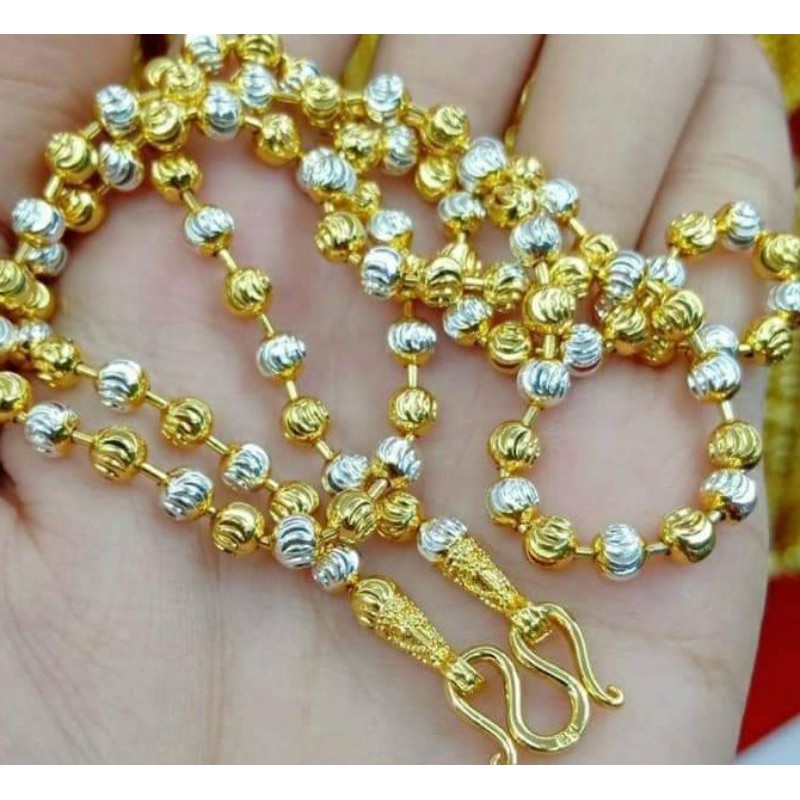 C100สร้อยคอสองกษัตริย์เม็ดจีบสลับสีขนาดกลม 2.5มิล,3มิล,4มิล งานอิตาลี่แท้ตะขอตรอกตรา92.5