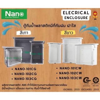 NANO ตู้กันน้ำพลาสติกทึบ มีที่กันฝน ฝาใสสีขาว, ฝาใสสีทา รุ่น NANO-101, NANO-102 และ NANO-103