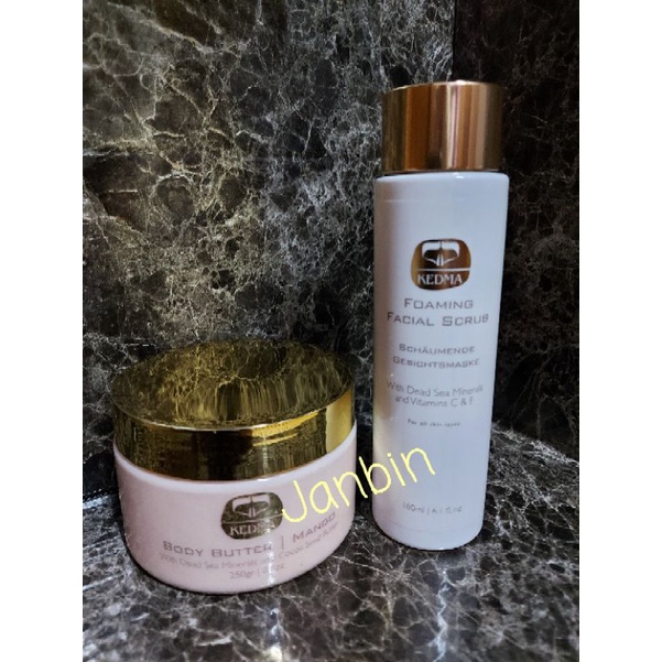 Body Butter Mango with Dead Sea Minerals and Cocoa Seed Butter + KEDMA Foaming Facial Scrub
