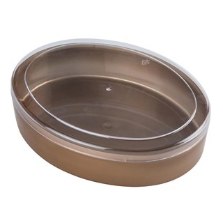 กล่องพลาสติกรูปไข่เล็กทอง+ฝาใส สแตนดาร์ด RW1393 Small oval plastic box + gold + clear lid, standard RW1393