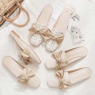 ℗✺✙🌸35-43,รองเท้าผู้หญิงพลัสไซส์,รองเท้าลำลอง,รองเท้าแตะครึ่งตัว,สวมใส่สบาย,รองเท้าส้นแบนสตรี