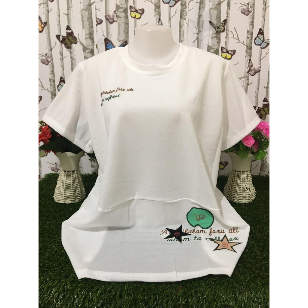 เสื้อยืดผู้หญิง เสื้อผ้าสาวอวบ เสื้อผ้าผู้หญฺิง คอกลม รอบอก 48นิ้ว ลายปักการ์ตูน รุ่น9230