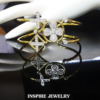 INSPIRE JEWELRY กำไลฝังเพชรสวิส หุ้มเศษทองแท้ 100% สวยงามมาก งานแฟชั่นชั้นนำ ปรับไซด์ได้ พร้อมกล่องกำมะหยี่สวยหรู