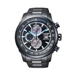 CITIZEN Eco-Drive Chronograph Men’s Watch Black PVD/Blue Stainless Strap รุ่น CA0576-59E