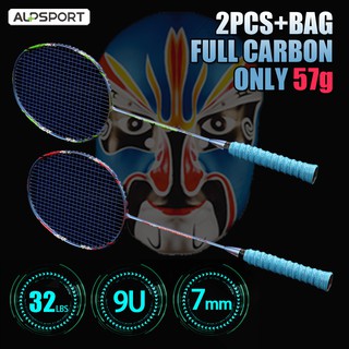 ALP LP 2 Pcs Pro 9U 57g Chinese Opera Dual Style 100% คาร์บอนไฟเบอร์ไม้แบดมินตันพร้อม String Max 32LBS Raket Sports China Mask Facial Double Face Professional Racquet Ultralight Reket สำหรับผู้ชายและผู้หญิง