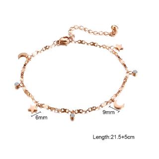 Sterling Silver 925 Stars And Evileye Double Chain Anklet In Rose Gold Plating