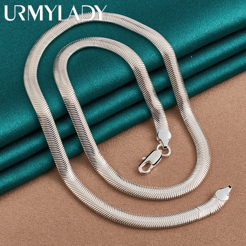 Urmylady สร้อยคอโซ่เงินแท้ 925 รูปงูแบน 16 18 20 22 24 26 นิ้ว เครื่องประดับแฟชั่น สําหรับผู้ชาย ผู้หญิง งานแต่งงาน ปาร์ตี้ ราคา ถูกที่สุด ดีลบีเคเค แกลเลอรีภาพที่ 4
