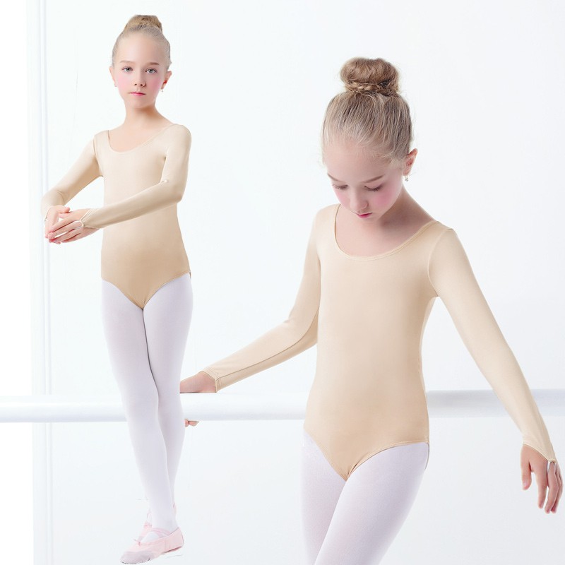 Girls Nude Leotards ไม่มีรอยต่อแขนยาวผิวบัลเล่ต์ชุดชั้นใน