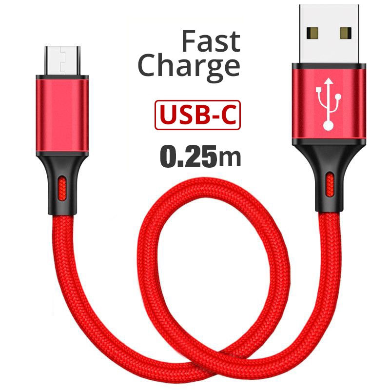 Original 25cm New Short nylon Charger Data Cable Micro USB Type C Cable