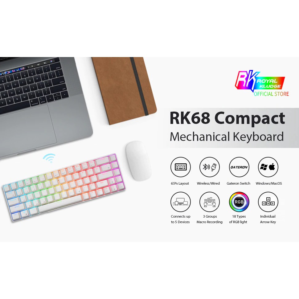 Royal Kludge RK68 RGB Hotswap USB HUB คีย์บอร์ดเกมมิ่งคีย์ไทย ไร้สายบลูทูธและมีสาย เปลี่ยนสวิตซ์ได้ เลเซอร์ไทย - English #7