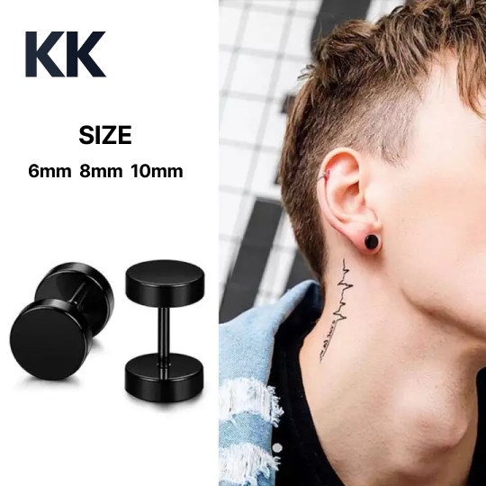 TITANIUM EARRINGS สําหรับผู้ชายและผู้หญิงที่มีล้อสีดํา PIERCING