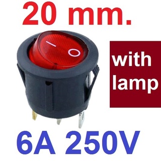 สวิตช์ 2ทาง 3ขา ขนาด 20 mm มีไฟสีแดง/เขียว. Full circle Round Black Rocker Switch 3 Pin 6A 250V / 10A 125V KCD1 สวิทช์