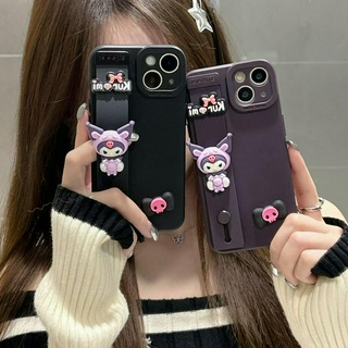 💖New 💖iPhone 14 13 12 11 Pro Max เคส for เคสไอโฟน11ใส ลายการ์ตูนคุโรมิน่ารัก บางเบาพกพาง่าย สายรัดข้อมือ Case