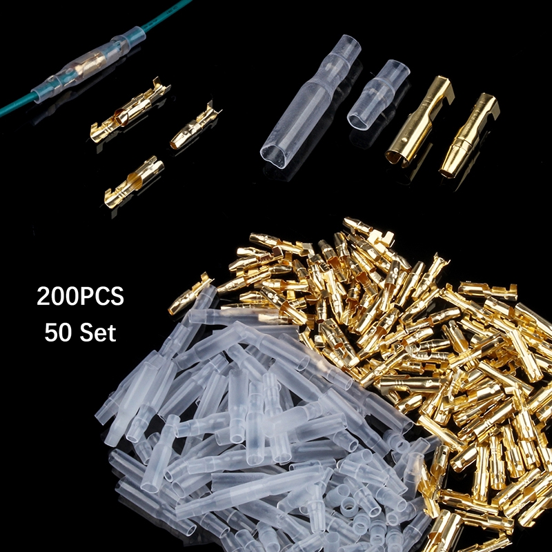 Bullet Crimping Terminals ขั้วต่อรถจักรยานยนต์ Terminals ซ็อกเก็ตฉนวนแขน 50 ชุด/200PCS 3.9 มม.