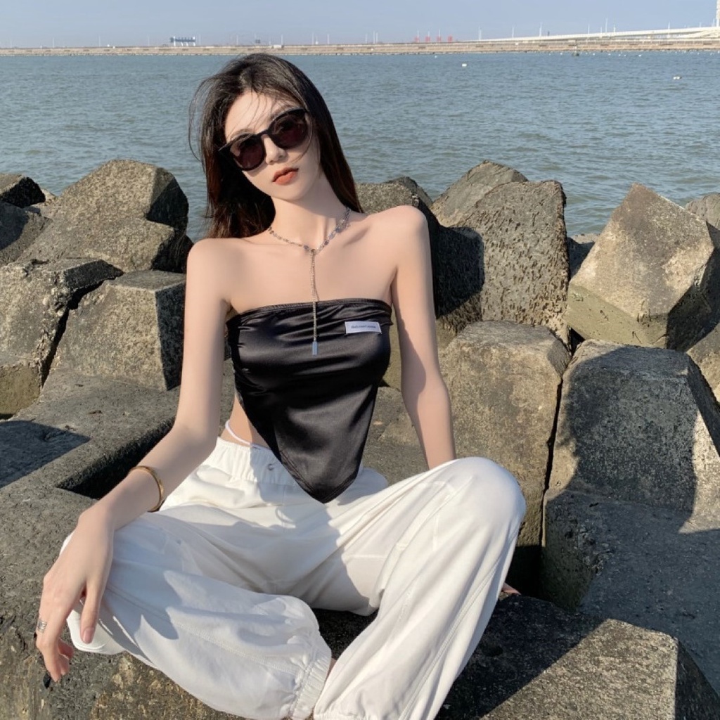 ✅ส่งไว✅สต็อกไทย เสื้อเกาะอก ผูกหลังอกแต่งเย็บป้าย 2 สี - รูปที่ 3