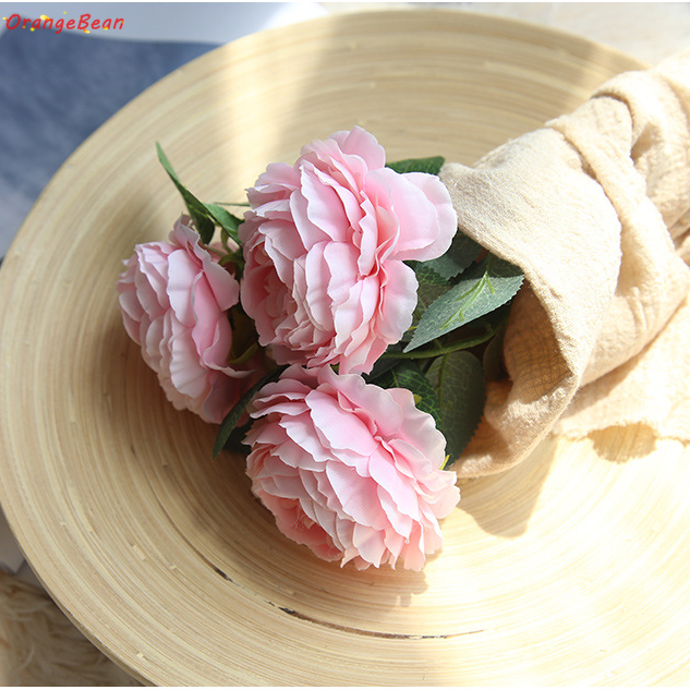 ช่อดอกกุหลาบประดิษฐ์ ดอกโบตั๋นปลอม ผ้าไหม สําหรับตกแต่งบ้าน งานแต่งงาน - รูปที่ 2