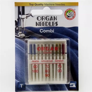 เข็มจักร ORGAN neddle Combi 10 ชิ้น/รวมเข็มเย็บผ้า  เข็มเย็บยีนส์ ผ้าทั่วไป  เข็มผสมชุด   สำหรับจักรไฟฟ้า แมคคานิค